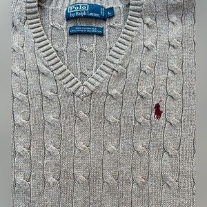 Polo Ralph Lauren Men’s L Beige Cable Knit V Neck Sweater, Tussan Silk, Vintage